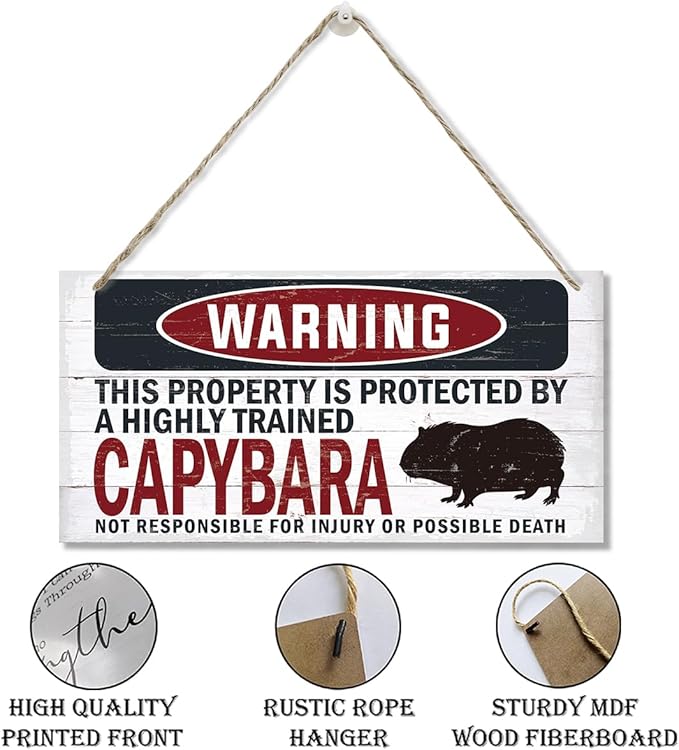Warning Sign, Capybara Warning Wood Plaque Sign, Funny Door Signs, Decorative Wood Hanging Suspension Plaque, Farmhouse Wooden Wall Decor, Outdoor Hanging Wooden Signs