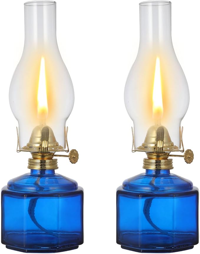 2 Pack Rustic Oil Lamp Large Vintage Glass Kerosene Lamp Chamber Oil Lamps for Indoor Use Home Decor Classic Old Hurricane Oil Lamp for Emergency Lighting 12.5''