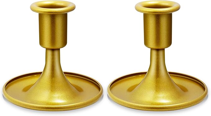 Candlestick Holders 2 PCS Short Metal Taper Candle Holders, KSWING Gold Candle Stick Holders Set, Perfect for Table Centerpiece Mantel Party Wedding Christmas Home Decor, Set of 2