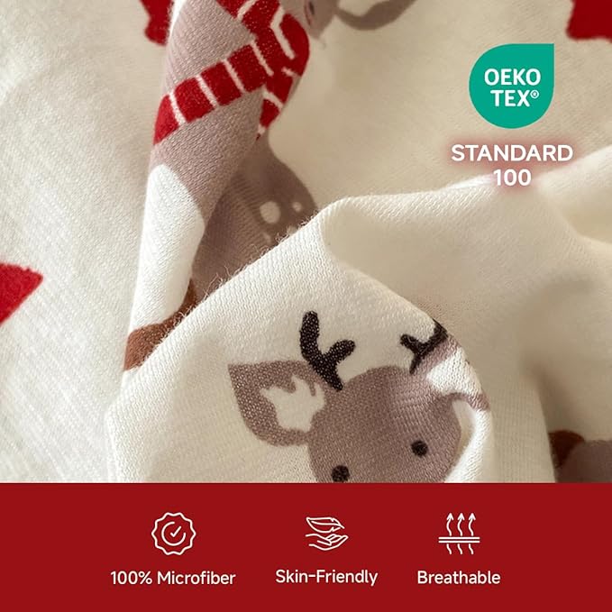 Christmas Comforter Set King Size, Christmas Bed Set with Reindeer Stars Red Bedding Set for Holiday, 3 Pieces 1 Super Soft Comforter and 2 Pillowcase