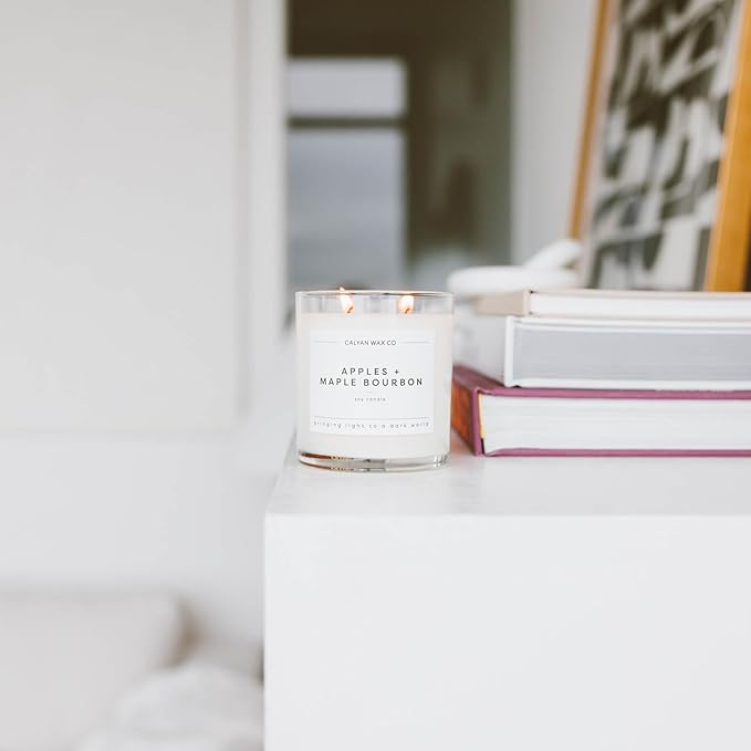 Calyan Wax Co. 2 Wick Candle, Apples + Maple Bourbon Scented Candle, 37 Hour Burn Time, Aromatherapy Soy Candles, Non Toxic & Vegan Soy Wax, Glass Tumbler Scented Candles, 8.8oz