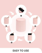 B FSOBEIIALEO Ottoman with Stroage, Round Sherpa Storage Ottoman Stool, Boucle Foot Rest 14.6"x14.6"x17.7"（Pink