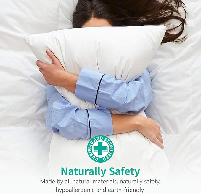 APSMILE Organic 20x20 Feather Down Throw Pillow Inserts Set of 2, 100% Cotton Fabric, Soft Fluffy Square Decorative Pillow Form Core for Sofa, Bed, Couch, Cushion Sham Stuffer