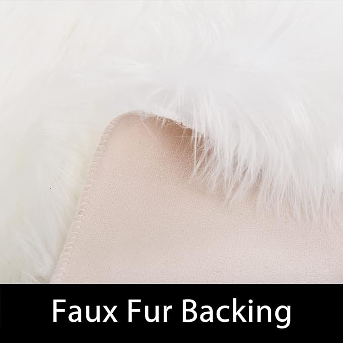 Latepis Off White 3x4 Area Rug Faux Sheepskin Fur Rug Washable Furry Rugs for Bedroom Fluffy Rugs for Living Room Dorm Cushion Luxury Home Decor Rectangle