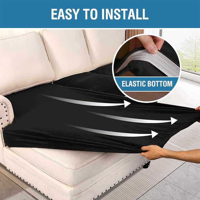 H.VERSAILTEX Velvet Stretch Sectional Couch Covers 4 Pieces Sofa Seat Cushion Covers L Shape Separate Cushion Couch Chaise Cover for Both Left/Right Couch (Large Sofa 3 Seater + 1 Chaise, Black)