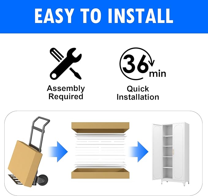 Metal Storage Cabinet with Doors and Shelves, 75 Inch Tall Kitchen Pantry Cabinet, Pantry Cabinets for Kitchen Storage, Freestanding Cupboard for Living, Dining Room, White, Assembly Required