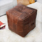Square Shaped Buffalo Leather Handmade Eco-Friendly Brown Pouf - Square Pouf, 18"x18"x18", Plain Solid Pouf, Buffalo Leather Pouf, Recycled foam with fibre Filled Stuffed Pouf, Seating Pouf PF25