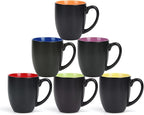 16 OZ Stoneware Coffee Mug Set of 6, Black Ceramic Mug with Different Color Inside, Colorful Porcelain Mug with Handle for Latte Espresso Cappuccino