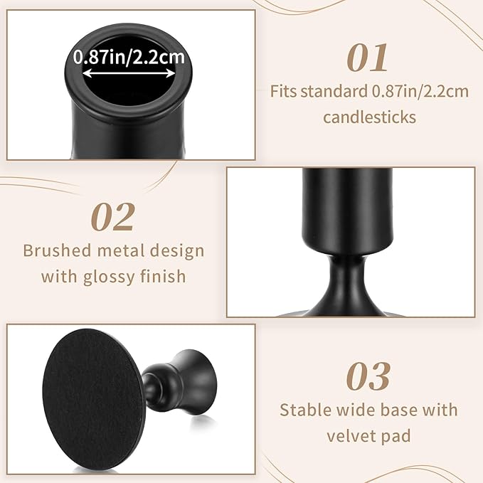 Sziqiqi Candlesticks Holder for Wedding Table Centerpiece - Black Taper Candle Holders Candle Stick Holder Bulk for Christmas Candlelight Dinner Wedding Party Festival Decor Pack of 6