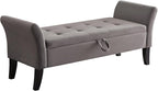 Furniliving 51” Bedroom Bench, End of Bed Bench with Button-Tufted Large Upholstered Storage Bench Ottoman Velvet Window Bench with Storage Shoe Cabinet Bench, for Bedroom, Entryway, Closet, Grey