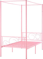 VEVOR Canopy Bed Frame Twin Size, Metal Canopy Bed with Minimalist Headboard & Four Posters Design, Heavy Duty Steel Slats Support, Underbed Storage Space, No Box Spring Needed, Easy Assembly, Pink