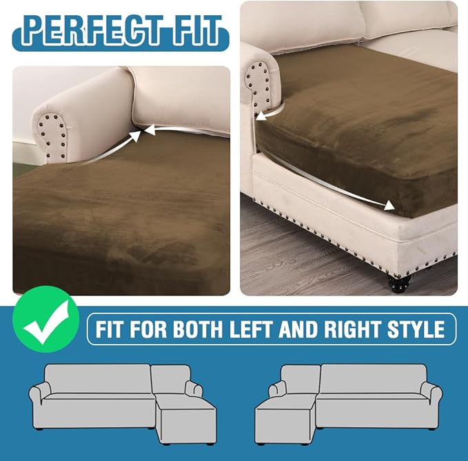 H.VERSAILTEX Velvet Stretch Individual Chaise Cover Sectional Couch Covers for L Shaped Sofa Both Left/Right Furniture Protector Seat Cushion Sofa Cover (1 Piece Chaise Cover, Bronze Brown)