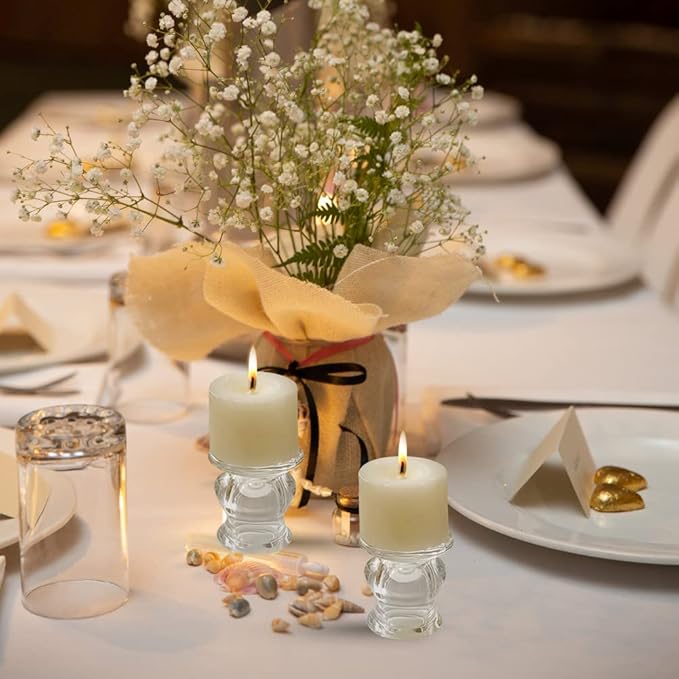 IYOUYA Clear Glass Candlestick Holders 24PCS, 2.1" H Taper Candle Holders Bulk for Pillar Candles, Taper Candles, Glass Candle Holders for Wedding, Party&Festival