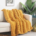 Chunky Knit Blanket Throw 40"*60", Hand Knitted Warm Chenille Throw Blanket, Home Decor Soft Thick Yarn Cable Knit Blanket,Soft Breathable Fleece Banket Christmas for Couch Bed Sofa Best Gift (Yellow)