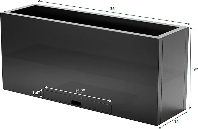 KOL Galvanized Steel Rectangular Planter Box, (16''H.x12''W.x36''L) Large Planters for Indoor Outdoor Plants,Black Powder Coated Metal Planter, Heavy Duty Modern Flower Pot, Commercial & Residential