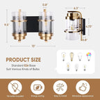 Bathroom Vanity Light Fixtures, Black Gold Vanity Lights for Bathroom 2 Lights,Gold Brushed Wall Sconce(Bulbs not Included)