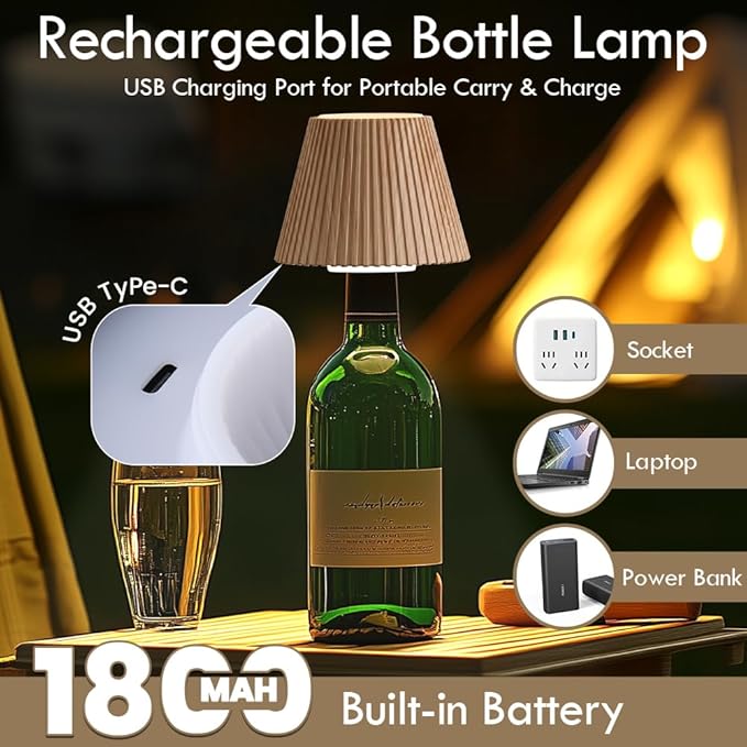 WILIT Wireless Bottle Lamp Shades, 3-Level Brightness Wine Bottle Lights for Liquor Bottles,Cordless Battery Operated Lamp for Living Room, Home Bar Decor, Gifts for Mom Women Men