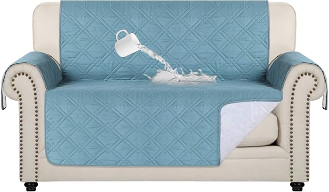 Flamingo P 100% Waterproof Sofa Covers for Pets Slip Resistant Furniture Protector Water Repellent Sofa Slipcovers for Dogs Prevent Stains Couch Cover (Seat Width Up to 54", Stone Blue)
