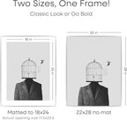 Homeforia Silver 22x28 Picture Frame, Rectangular Metal Poster Frame with Mat, 22 x 28 Frame Matted to 18 x 24 Photo, Wall Mount, Minimalist Style, Tempered Glass, Wall Hook Included