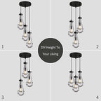 Bronze 3 Light Pendant Lighting, Raindrop Pendant Lights, Black Adjustable Hanging Rope Cluster Pendant Lighting Over Kitchen Island, Teardrop Glass Chandelier Dining Room Light Fixture