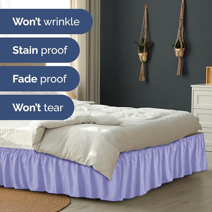 Wrap Around Dust Ruffle Bed Skirt - Lavender - for Full Size Beds with 15 Inch Drop - Easy Fit Elastic Strap - Adjustable Pleated Bedskirt w/Brushed Fabric Wrinkle Free - for Women, Men, Kids & Teens