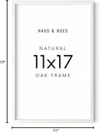 HAUS AND HUES 11x17 Picture Frame - 11 X 17 Frame Wood Picture Frames, 11x17 Poster Frame Wooden Picture Frames, 17x11 Picture Frame Wooden Frames, Frame 11x17 Natural Wood Frame (White Oak Frame)