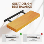 Heimlove 24 inch Floating Shelves for Wall,2 Packs Natural Pine Solid Wood Bathroom Shelf Over Toilet Decor and Storage 8 inches Deep for Kitchen Bedroom Office & Living Room Display Wall Decor