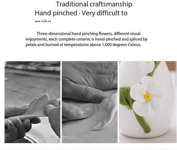 Handmade Ceramic Small vase Creative mini vase Home Decoration Ornament with 3D Floral Design (3D Flowers-3PCS)