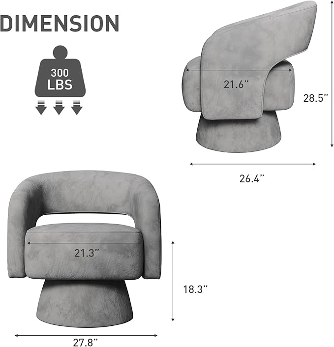 Bonzy Home Swivel Barrel Chair,Velvet Accent Armchair 360 Degree Swivel Club Chair for Living Room Bedroom Reception Room, Dark Grey