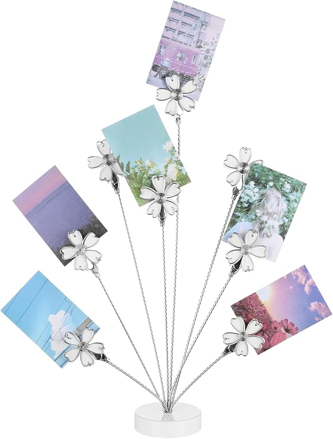 Tandefio Photo Tree Holder Clip, 8 Branch Money Family Tree Gift Card Holder with Clips Picture Frame Stand for Memo Paper Note Wedding Photo Display Office Decor(White)