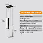 Modern Kitchen Pendant Light Fixture Black 18W LED Pendant Light 2 Rings Rectangle Chandelier Pendant Lighting for Kitchen Island Living Room Dining Room Bedroom