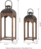 Glitzhome Set of 2 Mondern Farmhouse Wooden Lantern Hanging Decorative Candle Lanterns for Outdoor & Indoor Brown (No Glass)