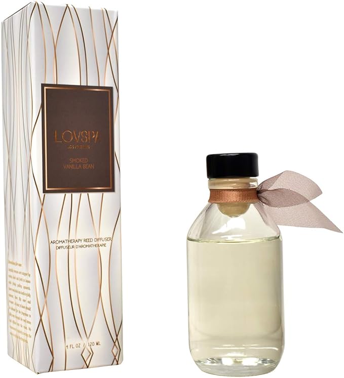 LOVSPA Reed Diffuser Set, Smoked Vanilla Scented Oil Diffuser with Sticks, Home Fragrance Accessories for Bathroom Shelf Decor, Aroma Diffusers for Home or Office Fall Decor, USA Made