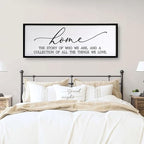 Home is the Story of Who We Are & a Collection of all the Things we Love Sign Framed Wall Art, 40''×15'' Rustic Horizontal Family Quote Wood Sign, Farmhouse Long Home Plaque Wall Decor