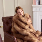 Fluffy Faux Fur Throw Blanket – Super Soft Warm Thick Plush Blanket for Bed, Couch & Office, Cozy Fuzzy Throw with Flannel Backing,108"x90", Brown