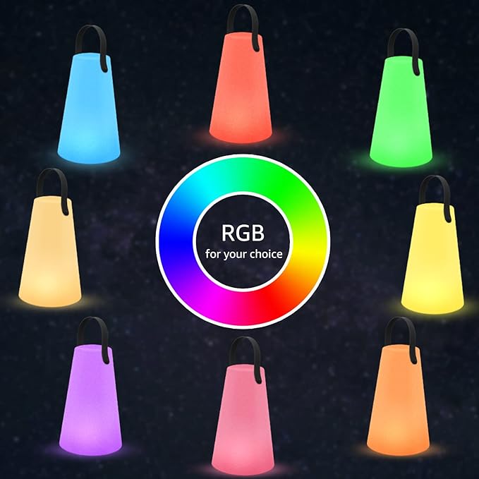 Portable Outdoor Table Lamp, Cordless Rechargeable Outdoor Table Lanterns RGB LED Lights with Remote, IP44 Water-Resistant Battery Operated Hanging Lamp for Patio Garden Camping Dining Room