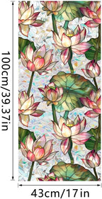 Window Film, Stain Lotus Flower Glass Film Rainbow Floral Static Glass Window Clings Stickers for Home Office Living Room Bedroom Windows Door Decor 16.93 x 39.37 Inches