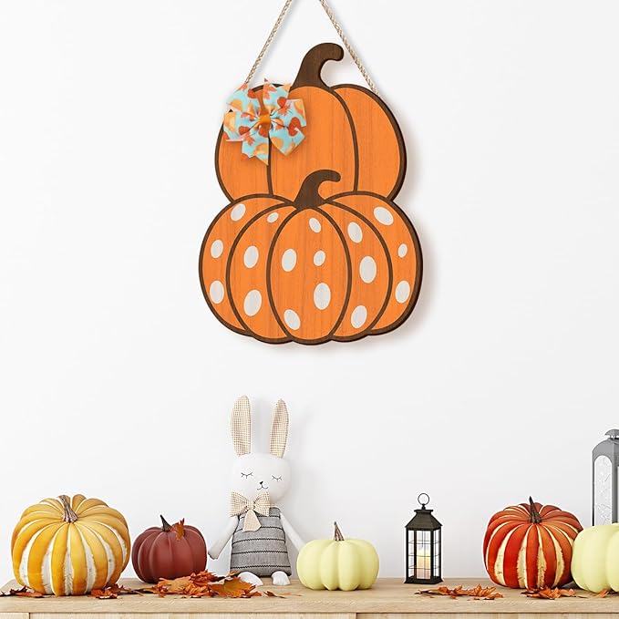 COLOR VALLEY ART Wooden Pumpkin Door Sign, Fall Decor Wall Art, 8.7x11.8 inches, Rustic Thanksgiving Decorations for Porch