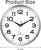 Atomic Wall Clock 10 Inch, Modern Clock Battery Operated Classic Analog Decorative for Kitchen, Living Room, Office, Bedroom, Bathroom (Silver)