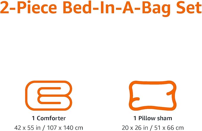 Amazon Basics 2 Piece Microfiber Kid's Comforter and Pillow Sham Set, Toddler, Bright Orange, Solid
