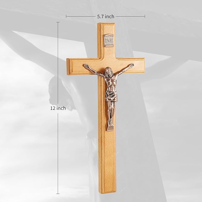ACHIBANG Catholic Crucifix Wall Cross – 12 Inch Wooden Jesus Cross for Wall, Faithful Christian Cross Wall Gift for Prayer Room, Home, Confirmation or Easter