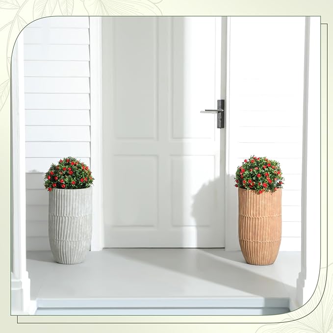 Yunlly Set of 2 Artificial Boxwood Topiary Ball Tree Fake Bushes Shrubs Outdoor Faux Plant with Ground Spike Flowers UV Resistance Greenery for Front Porch Garden Patio Indoor(Red,18x10inch)