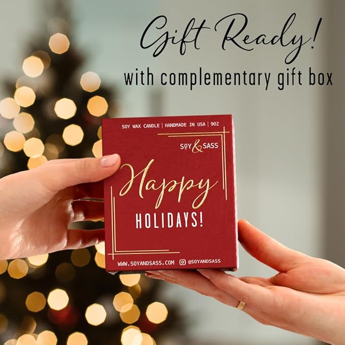 Holiday Candles, Christmas Candles Scented – ‘Holiday Season’ Soy Candle, w/Apple, Cinnamon & Clove - Infused with Essential Oils I Holiday Candle I 9oz, 50Hr, Made in USA