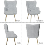 Nalupatio Mid Century Modern Velvet Accent Chair, Tufted Button High Back Chair, Upholstered Wingback Armchair with Metal Legs, High Back Side Chair for Living Room Bedroom, Grey