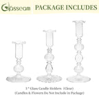 Glasseam Glass Tapered Candlestick Holders: Set of 3 Clear Candle Sticks Holder Decor with Bobeche Modern Ribbed Taper Candle Holders for Table Centerpiece Christmas Wedding Home Decorations