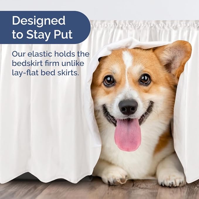 Wrap Around Dust Ruffle Bed Skirt - Antique White - for Full Size Beds w/ 12 Inch Drop - Easy Fit Elastic Strap - Adjustable Pleated Bedskirt w/Brushed Fabric, Wrinkle Free Women, Men, Kids & Teens