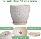 Ceramic Planter 8 Inch Plant Pot with Drainage Hole and Saucer Ceramic Pots for Indoor Plants Outdoor Large Flower Pot for Home Decor White