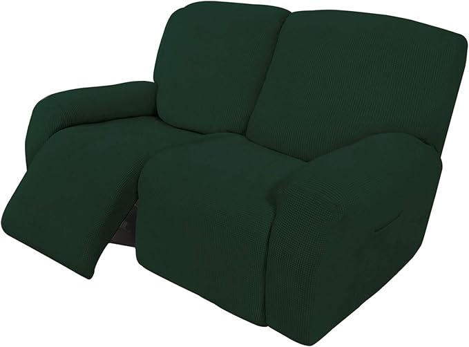 Easy-Going 6 Pieces Recliner Loveseat Stretch Sofa Slipcover Sofa Cover Furniture Protector Couch Soft with Elastic Bottom Kids, Spandex Jacquard Fabric Small Checks Dark Green