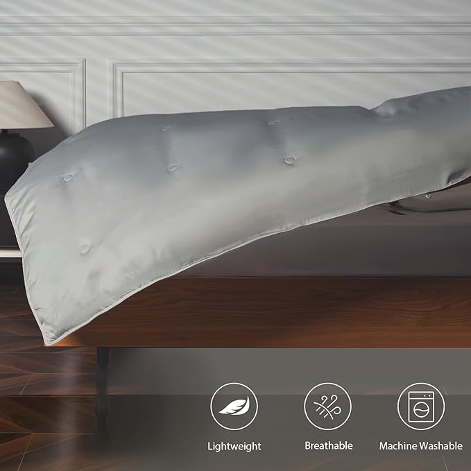 EP Mode Mulberry Silk Filled Quilt with 100% Viscose from Bamboo Fabric, Natural Lightweighted Cooling Comforter (Light Grey, Twin 68” X 88”)