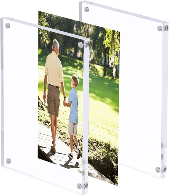 Acrylic 8 X 10 Photo Frame Clear Floating Double Sided Magnetic Picture Certificate Document Magnetic Photo Frame for Tabletop Display with Frame Stand and Gift Box (Free Soft Microfiber)